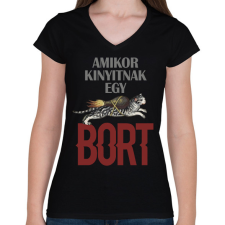 PRINTFASHION Amikor kinyitnak egy bort - Női V-nyakú póló - Fekete női póló