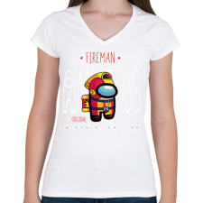 PRINTFASHION Among us fireman premium skin set - Női V-nyakú póló - Fehér női póló