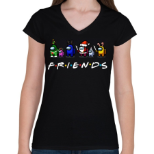 PRINTFASHION Among us - Friends - Női V-nyakú póló - Fekete női póló