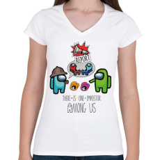 PRINTFASHION Among us - there is ONE impostor - Női V-nyakú póló - Fehér