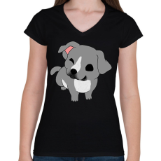 PRINTFASHION Amstaff/pitbull kutyus (szürke) - Női V-nyakú póló - Fekete