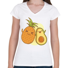 PRINTFASHION Ananász és avokádó - Női V-nyakú póló - Fehér női póló
