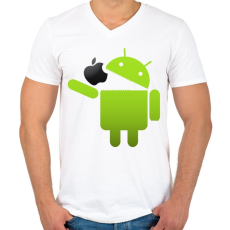 PRINTFASHION Android megeszi az almát - Férfi V-nyakú póló - Fehér