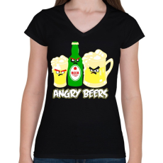 PRINTFASHION Angry Beers - Női V-nyakú póló - Fekete