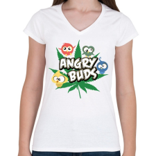 PRINTFASHION Angry Buds - Női V-nyakú póló - Fehér női póló