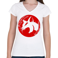 PRINTFASHION Angry cat - Női V-nyakú póló - Fehér női póló