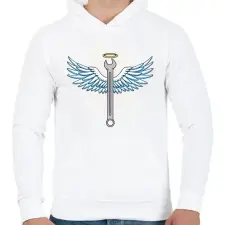 PRINTFASHION Angyali szerelő - Férfi kapucnis pulóver - Fehér férfi pulóver, kardigán