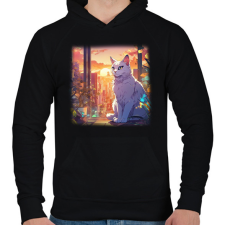 PRINTFASHION anime cica - Férfi kapucnis pulóver - Fekete férfi pulóver, kardigán