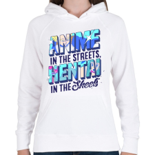 PRINTFASHION Anime in the streets - Női kapucnis pulóver - Fehér női pulóver, kardigán