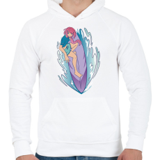 PRINTFASHION Anime lány szörföl  - Férfi kapucnis pulóver - Fehér