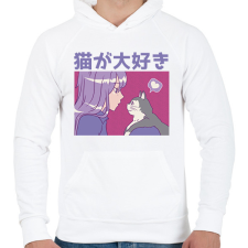 PRINTFASHION Animés csaj és cica - Férfi kapucnis pulóver - Fehér férfi pulóver, kardigán