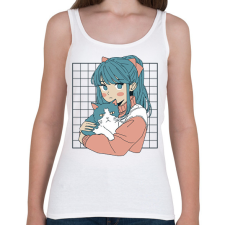 PRINTFASHION Animés lány cicával - Női atléta - Fehér női trikó