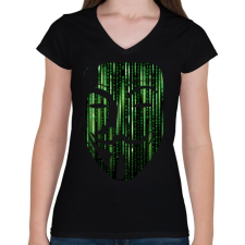 PRINTFASHION Anonymous bináris kód - Női V-nyakú póló - Fekete női póló