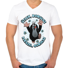 PRINTFASHION Antiszociális Kisvakond - Férfi V-nyakú póló - Fehér férfi póló