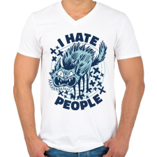 PRINTFASHION Antiszociális macska - Férfi V-nyakú póló - Fehér férfi póló