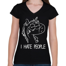 PRINTFASHION Antiszociális unikornis - Női V-nyakú póló - Fekete