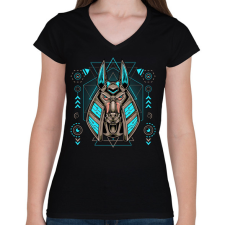 PRINTFASHION anubis - Női V-nyakú póló - Fekete női póló