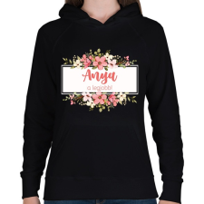 PRINTFASHION Anya a legjobb! - Virágos - Női kapucnis pulóver - Fekete női pulóver, kardigán