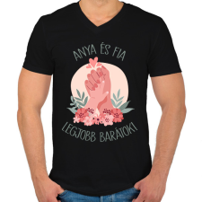 PRINTFASHION Anya és fia legjobb barátok - Férfi V-nyakú póló - Fekete férfi póló