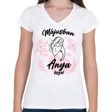 PRINTFASHION Anya leszek - Hónappal (fekete) - Női V-nyakú póló - Fehér
