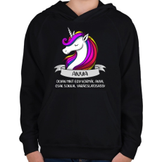 PRINTFASHION Anya unikornis - Gyerek kapucnis pulóver - Fekete