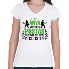 PRINTFASHION Anya vagyok és postás - Női V-nyakú póló - Fehér