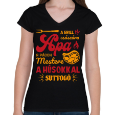 PRINTFASHION Apa a grill császár - Női V-nyakú póló - Fekete női póló