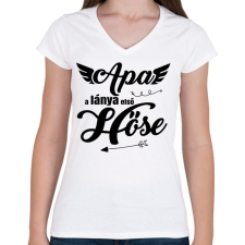 PRINTFASHION Apa, a lánya első hőse 2 - Női V-nyakú póló - Fehér női póló