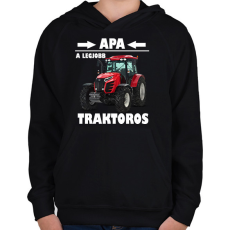 PRINTFASHION Apa a legjobb traktoros  - Gyerek kapucnis pulóver - Fekete