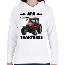 PRINTFASHION Apa a legjobb traktoros  - Női kapucnis pulóver - Fehér női pulóver, kardigán