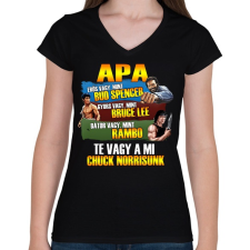 PRINTFASHION Apa a mi Chuck Norrisunk - Női V-nyakú póló - Fekete női póló