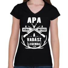 PRINTFASHION Apa a vadász legenda - Női V-nyakú póló - Fekete női póló