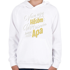 PRINTFASHION Apa az én hősöm - Gyerek kapucnis pulóver - Fehér gyerek pulóver, kardigán