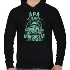 PRINTFASHION apa az én nevem horgászat az életem - Férfi kapucnis pulóver - Fekete férfi pulóver, kardigán