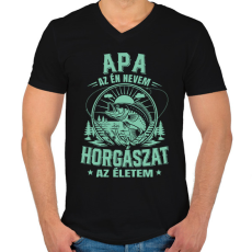 PRINTFASHION apa az én nevem horgászat az életem - Férfi V-nyakú póló - Fekete