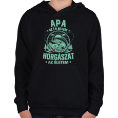 PRINTFASHION apa az én nevem horgászat az életem - Gyerek kapucnis pulóver - Fekete