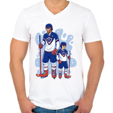 PRINTFASHION Apa és fia hokis - Férfi V-nyakú póló - Fehér
