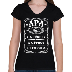 PRINTFASHION Apa - fehér - Női V-nyakú póló - Fekete