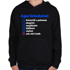 PRINTFASHION Apa feladatai - Gyerek kapucnis pulóver - Fekete