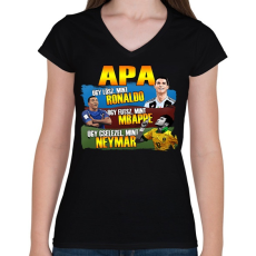 PRINTFASHION Apa mint egy focista - Női V-nyakú póló - Fekete