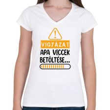 PRINTFASHION Apa viccek betöltése - Női V-nyakú póló - Fehér női póló