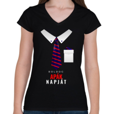 PRINTFASHION Apák napja Elegance - Női V-nyakú póló - Fekete női póló