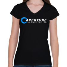 PRINTFASHION Aperture Laboratories - Női V-nyakú póló - Fekete női póló