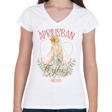 PRINTFASHION Áprilisban férjhez megyek - Női V-nyakú póló - Fehér