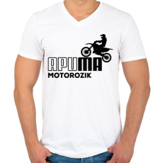 PRINTFASHION Apuma motor - Férfi V-nyakú póló - Fehér