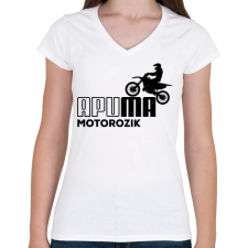 PRINTFASHION Apuma motor - Női V-nyakú póló - Fehér női póló