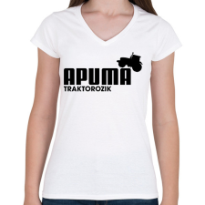 PRINTFASHION Apuma traktorozik - Női V-nyakú póló - Fehér női póló