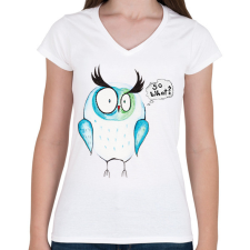 PRINTFASHION Aquarell Fura Bagoly - So What? - Női V-nyakú póló - Fehér női póló