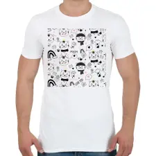 PRINTFASHION Aranyos cicás minta párnára, táskára - Férfi póló - Fehér férfi póló
