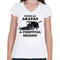 PRINTFASHION aratas fesztival - Női V-nyakú póló - Fehér